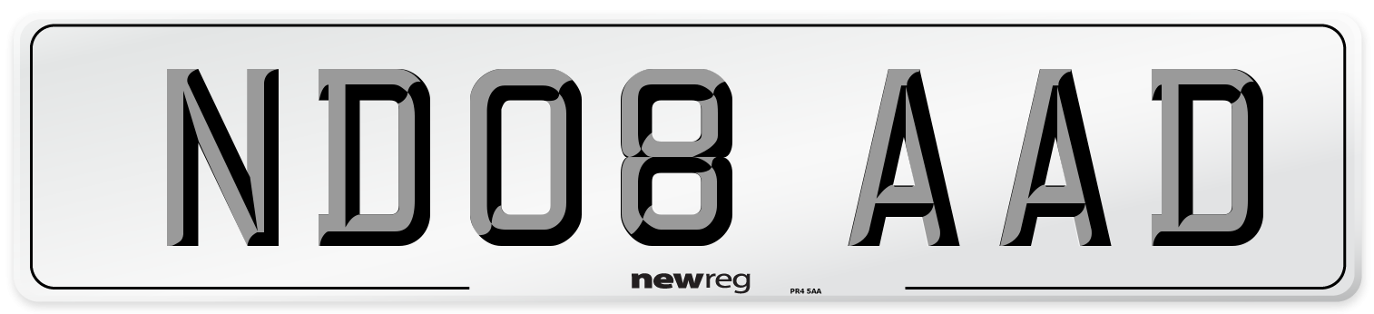ND08 AAD Number Plate from New Reg